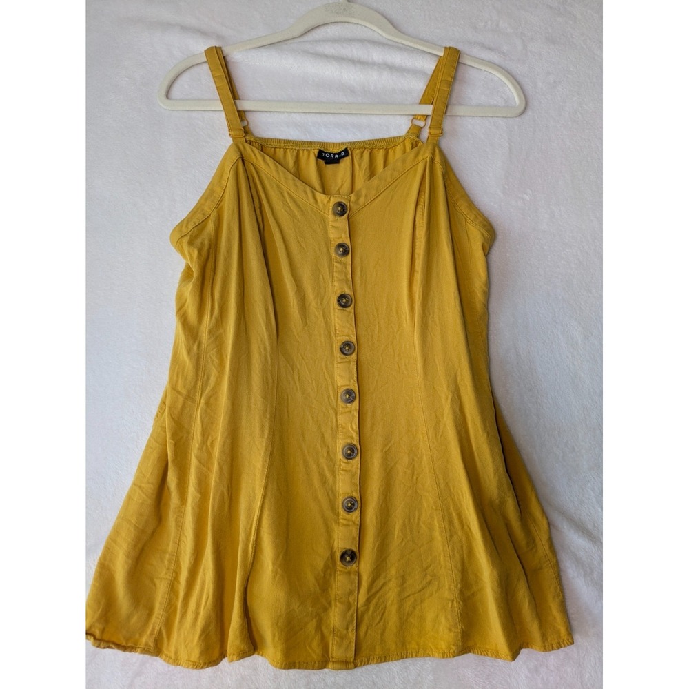 Torrid Cami Tank Top Womens 0 Mustard Yellow Button Front Babydoll Flared Straps